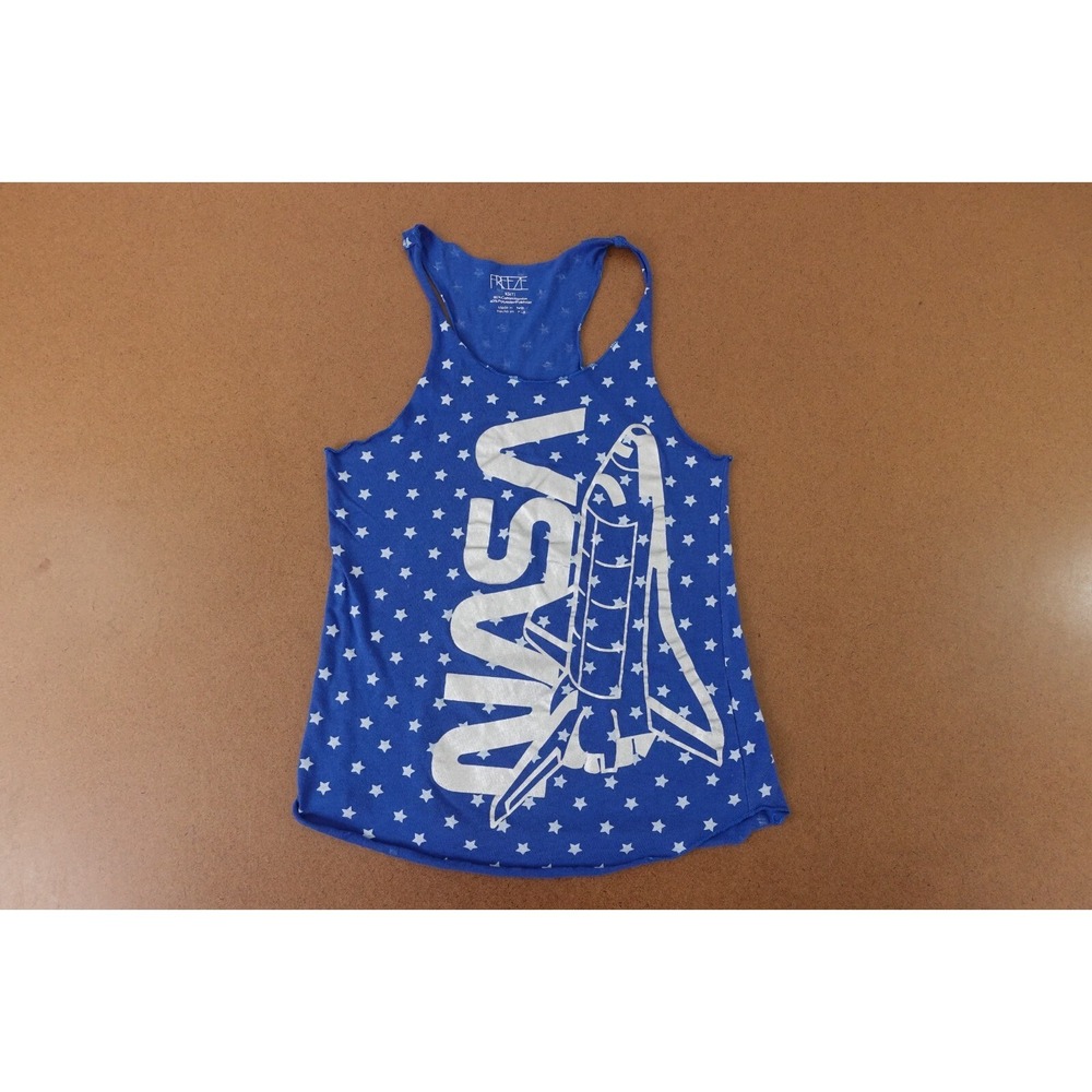 Freeze Juniors Size XS (1) Blue Stars NASA Graphic Racerback Tank Top